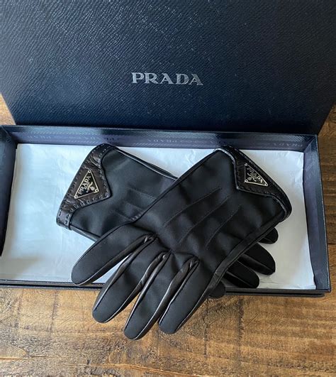 prada leather-trimmed camouflage-print nylon gloves|prada nylon leather.